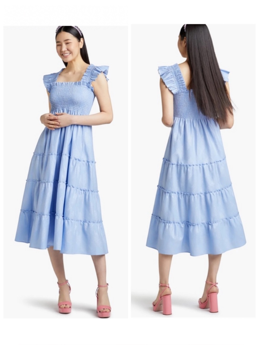 Hill House Ellie Nap Dress Light Blue Glitter Metallic Check - Picture 17 of 17